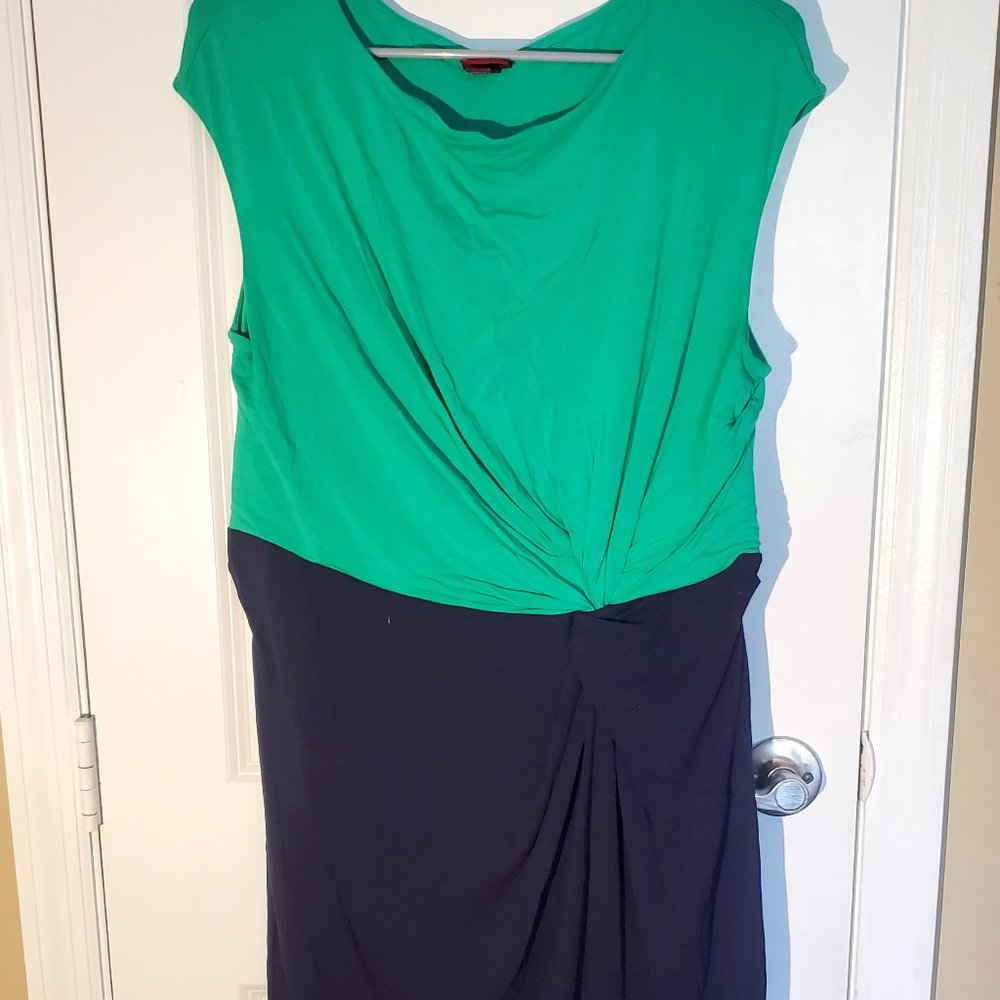 Merona Green Navy Color Block Sleeveless Dress